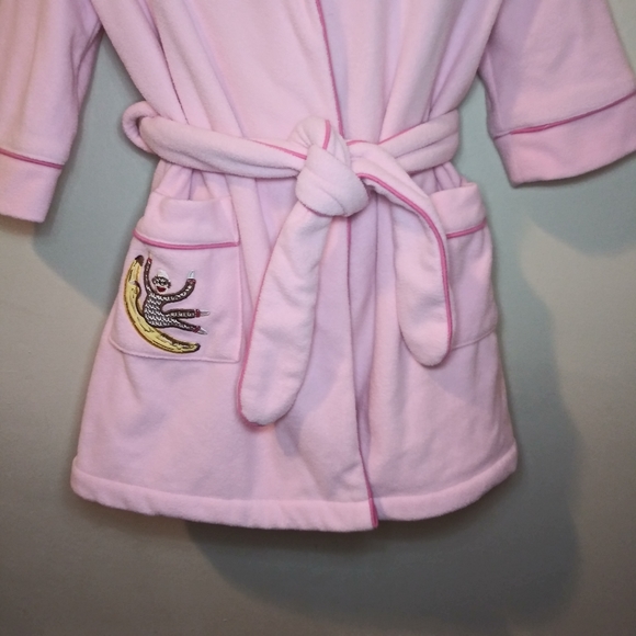 3/$18 Nick & Nora Baby Pink Fleece Sock Monkey Robe - Picture 3 of 12